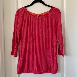 LOFT Hot Pink Linen/Rayon Blend Tie-back Top Size Medium Petite